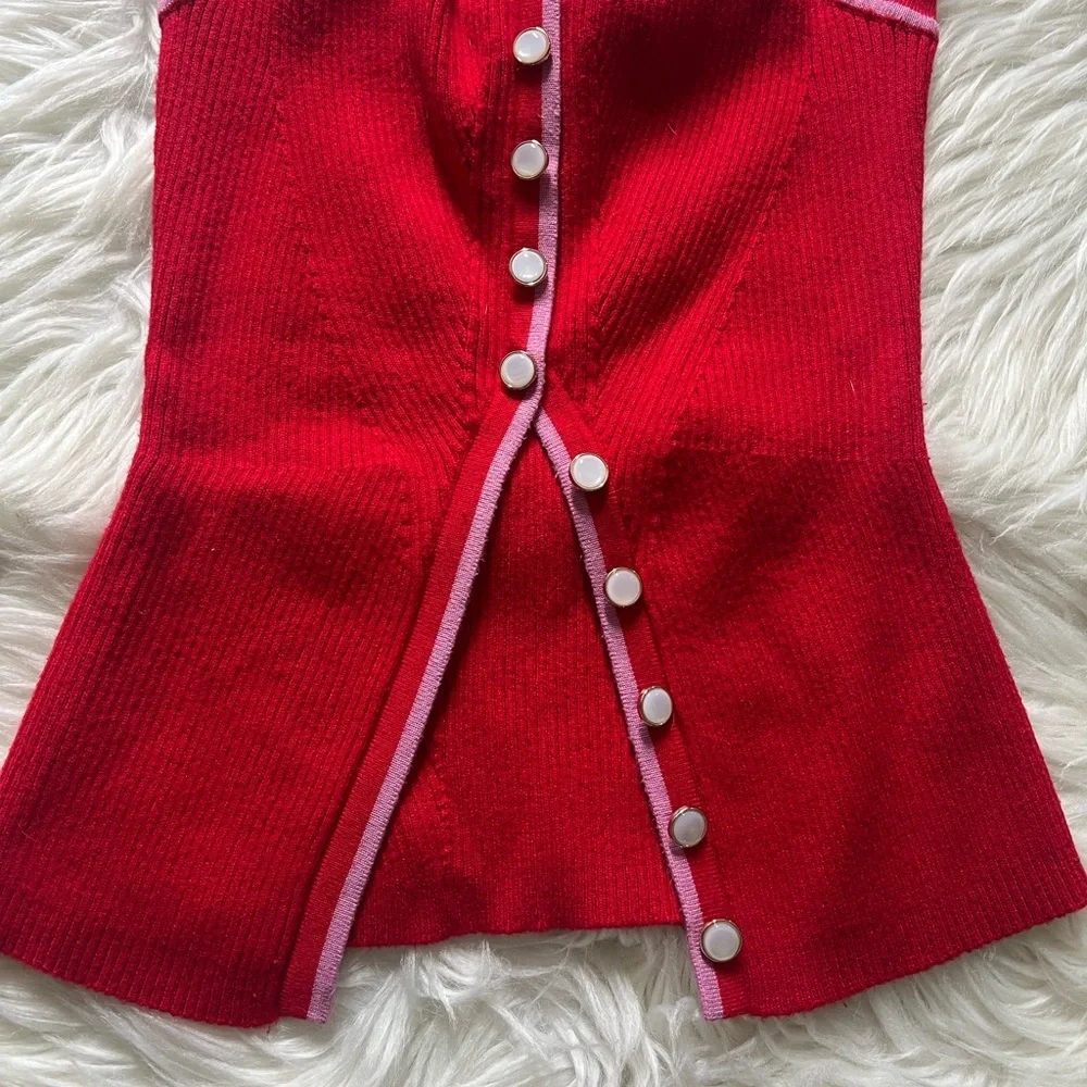 Red strapless ribbed knit top - Picture 3 of 7